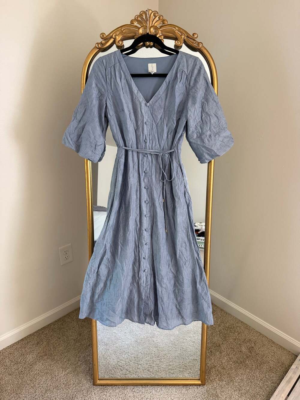 Joie Blue Faux Button Tie Waist Dress
